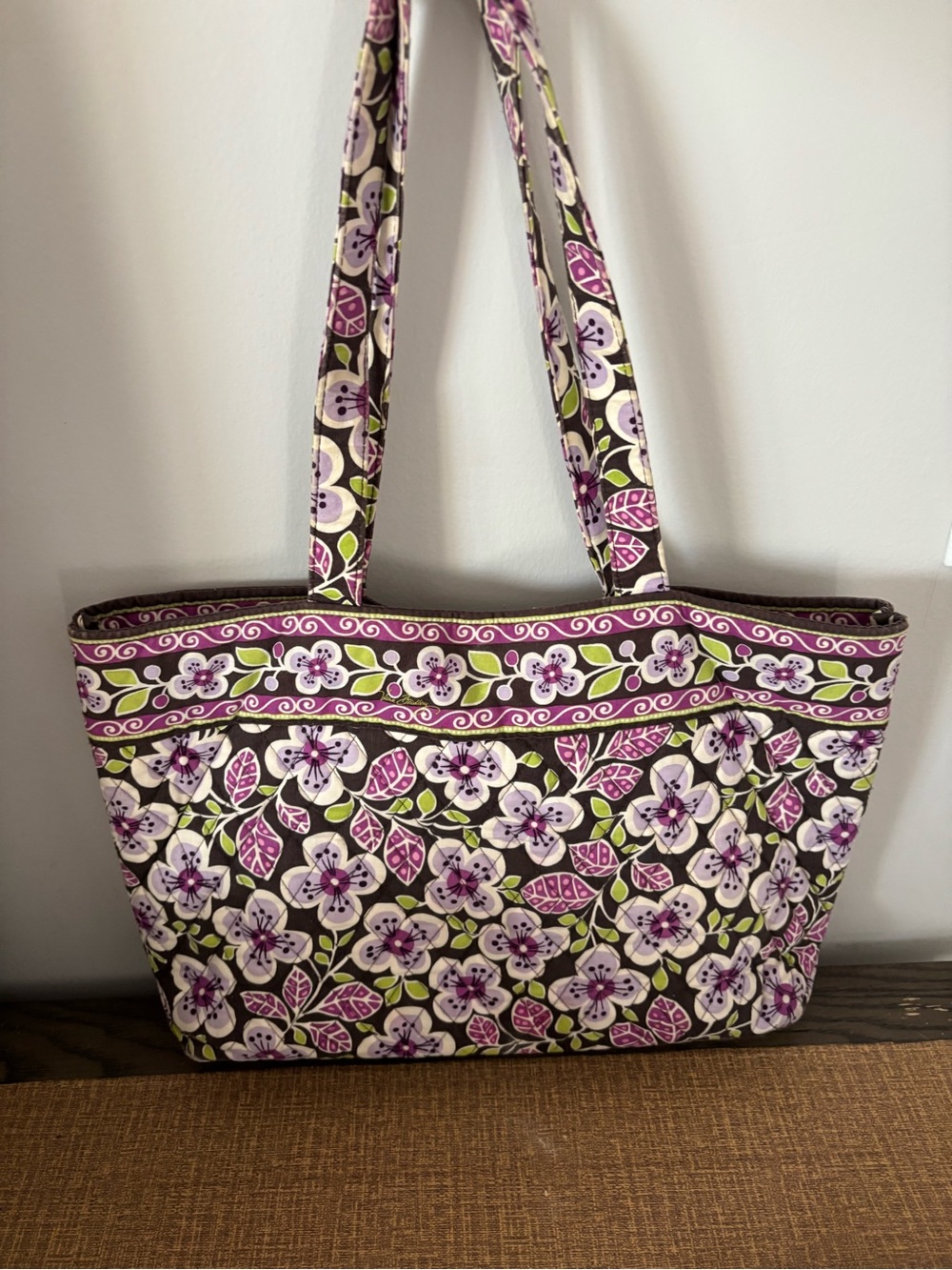 Vera Bradley Purple Floral Quilted Tote with Green Accents